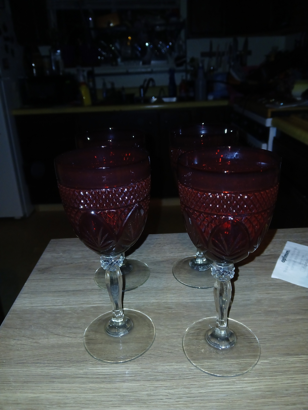 Ruby Red Cut-Glass Goblets Set of 6 - Elegant Wine Glasses